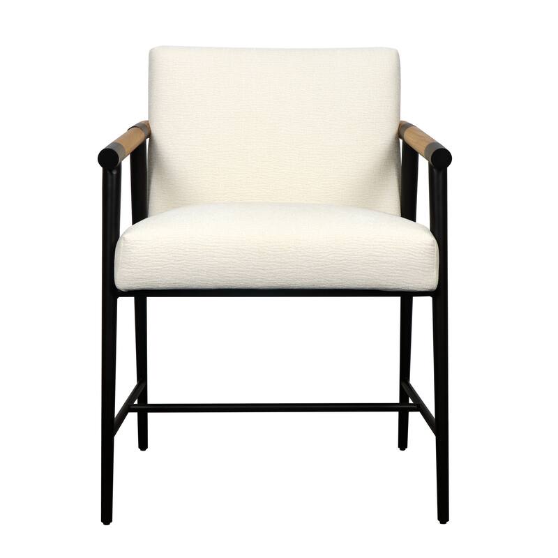 Harp & Finial Griffon Counter Stool - Cream Linen Cushion - Black Frame - Natural Wood Arms - Cream