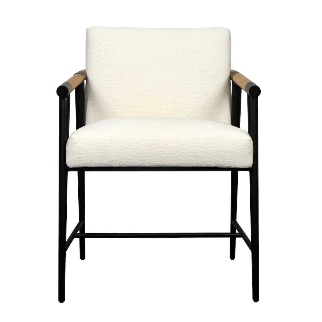 Harp & Finial Griffon Counter Stool - Cream Linen Cushion - Black Frame - Natural Wood Arms