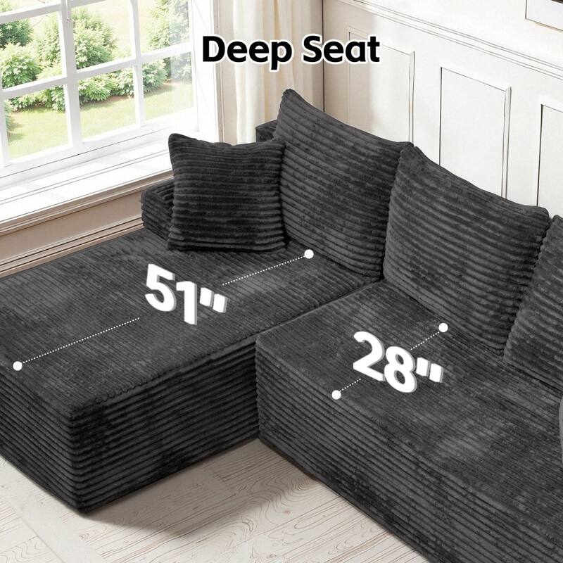 95.2" Modern L-Shaped Corduroy Sectional Sofa, No Assembly Reqired