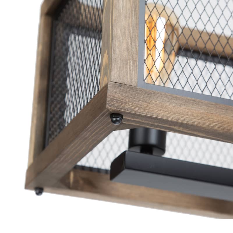 Campea Farmhouse 5-Light 31.5" Linear Wood Chandelier for Kitchen Island - L31.5"xW10"xH10"