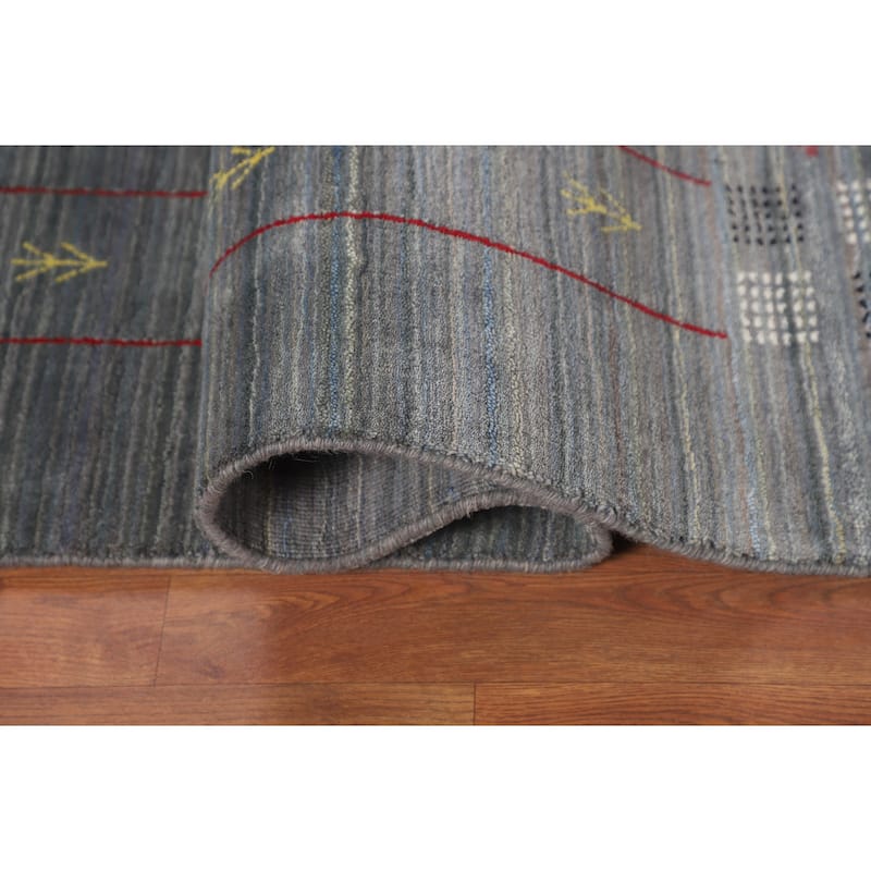 Striped Gray Gabbeh Oriental Area Rug Hand-Knotted Wool Carpet - 5'0"x 7'11"