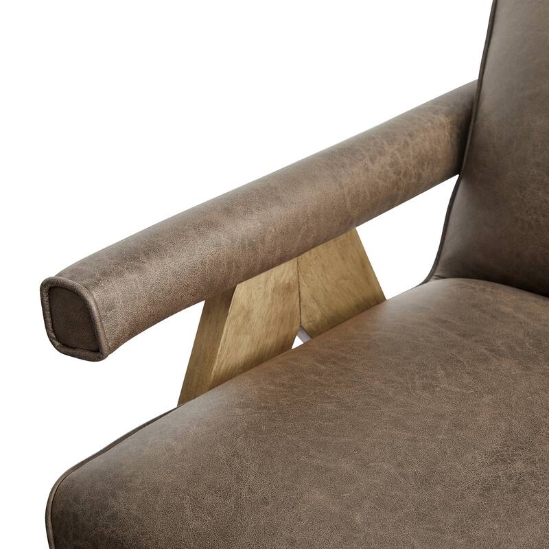 Modern Faux Leather Accent Chair, Lounge Arm Chairs with Plump Cushion, Upholstered Reading Chair with V Shape Solid Wood Legs