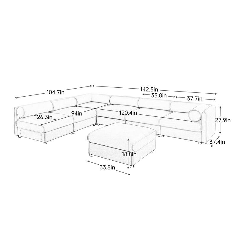 GDFStudio - Amaranthine 6-Seater Sofa With 1 Ottoman