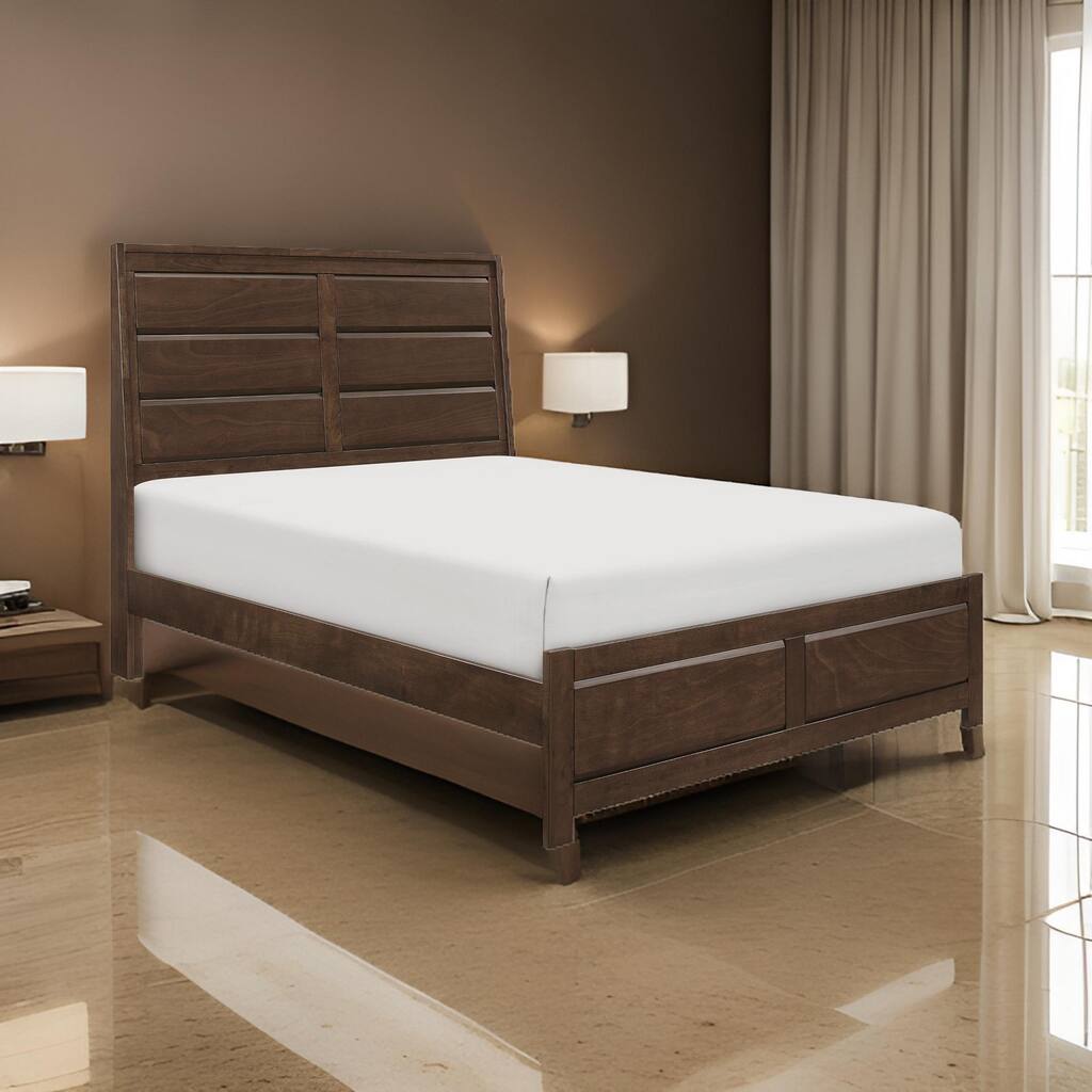 Rawn Queen Bed, Beveled Panel Headboard, Brown Okume Veneer, Solid Wood