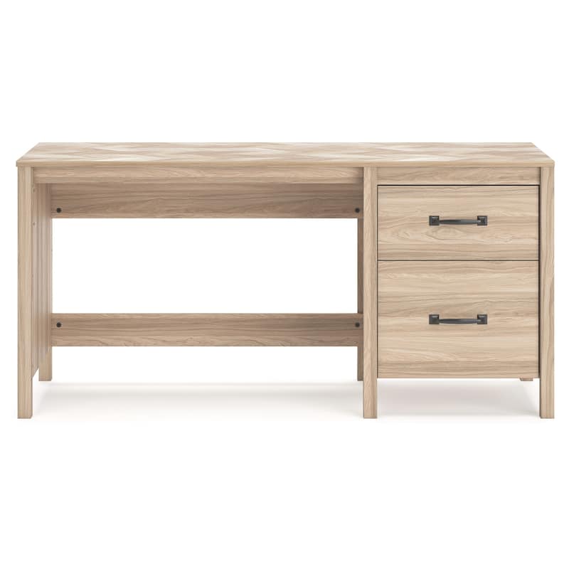 Bette Home Office Desk, 60 Inch Rectangular Brown Top w Side Cabinet