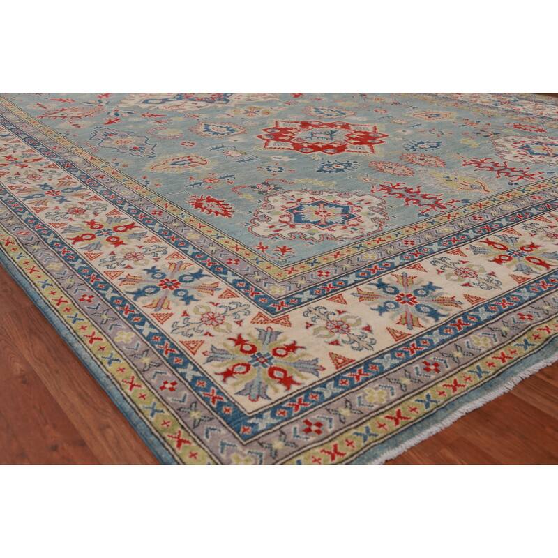 Hand Knotted Oriental 100% Wool Carpet Traditional Geometric Navy Blue & Blues Kazak Area Rug - 16' 6'' X 9' 7''