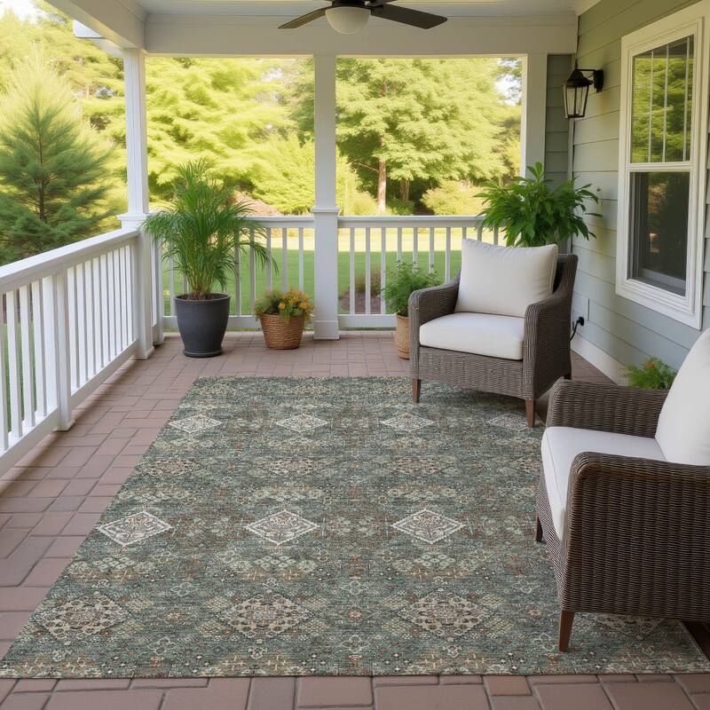 Machine Washable Indoor/ Outdoor Global Flory Chantille Rug - Basil - 3' x 5'