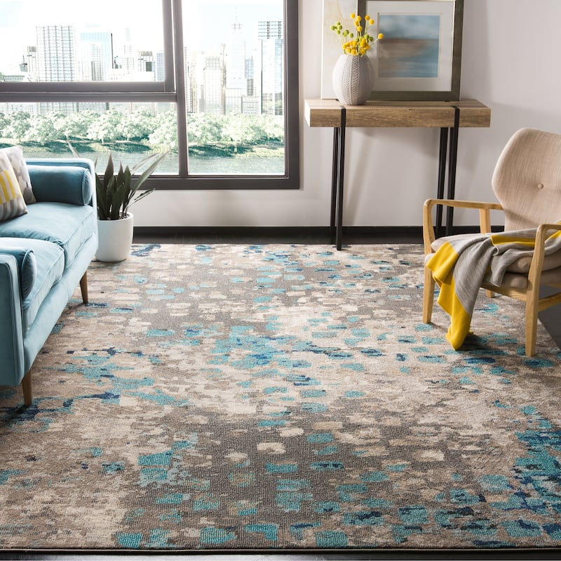 SAFAVIEH Monaco Panna Boho Abstract Modern Watercolor Area Rug - 9' x 12' - Grey/Light Blue