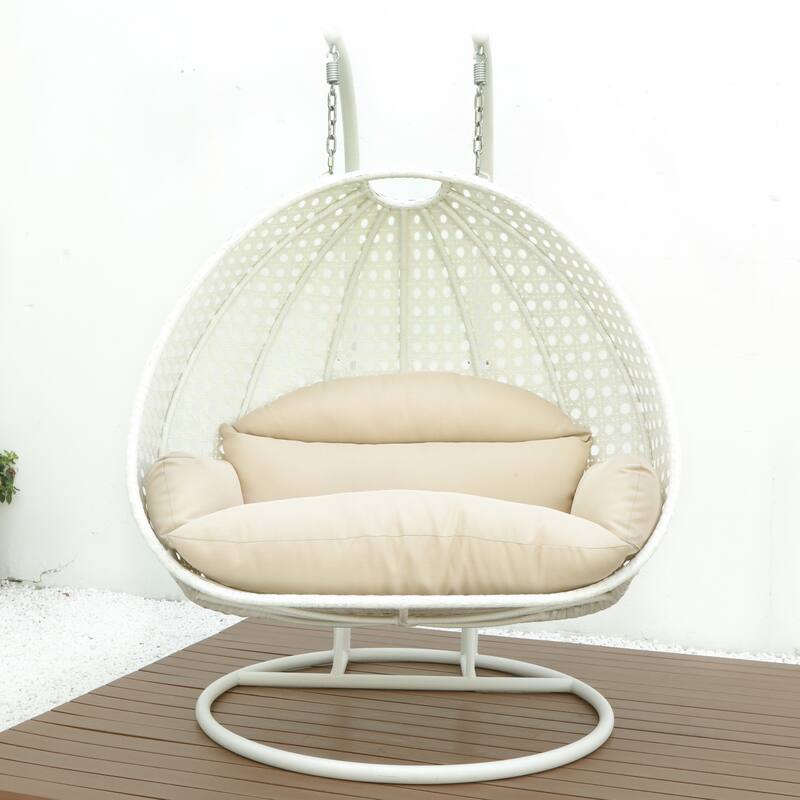 Egg-Shaped Swing Chair with Stand 2-Person Outdoor Patio Swing - Iron Frame & All-Weather Washable Cushions