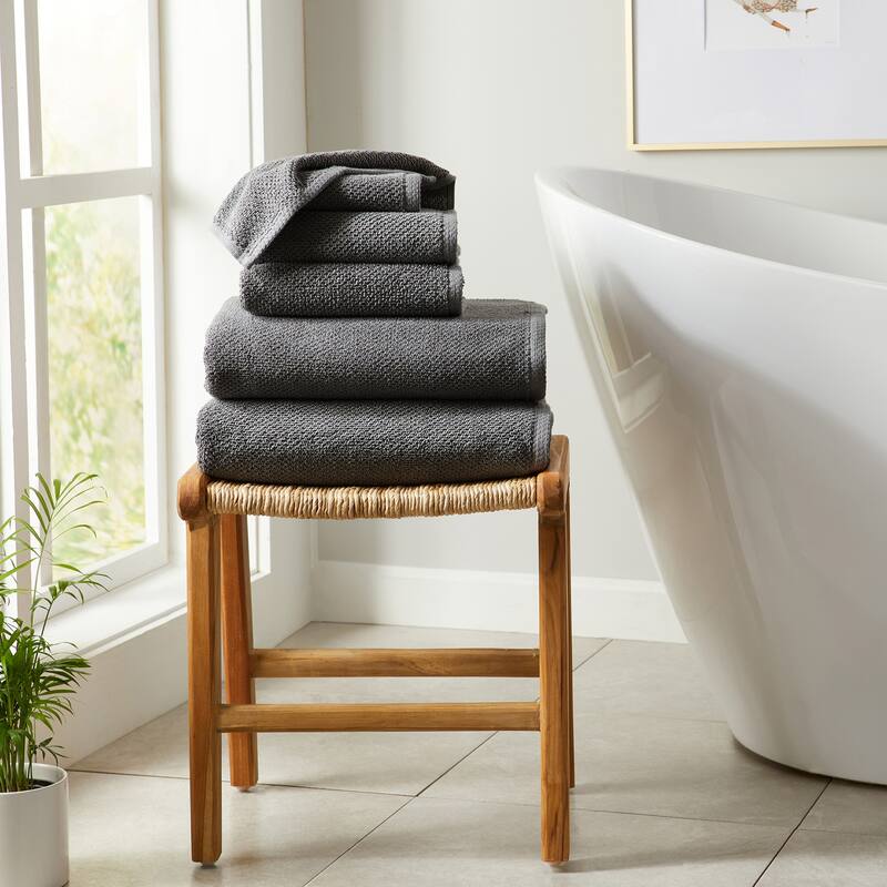 Linery & Co. Luxury Cotton Textured Bath Towel - 6 Piece Set - Dark Grey