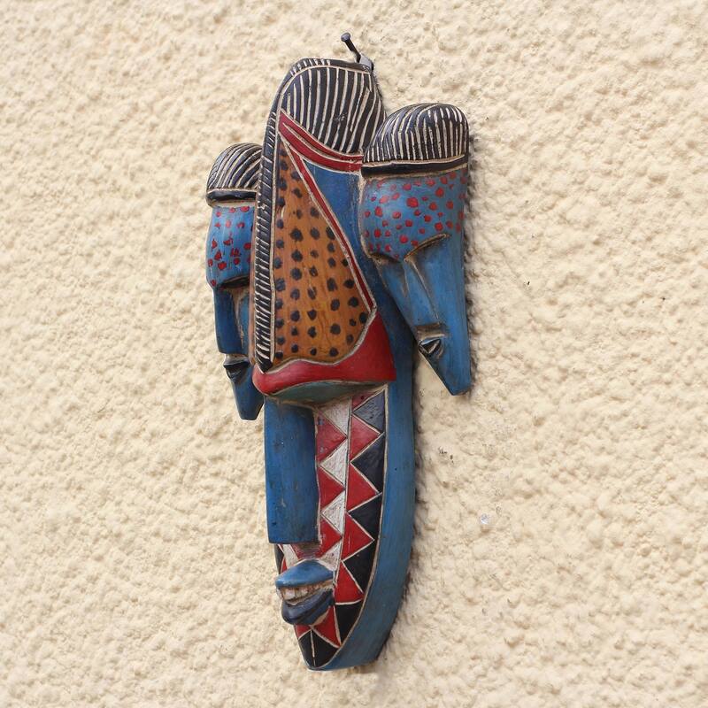 Novica Handmade Triple Head African Wood Mask