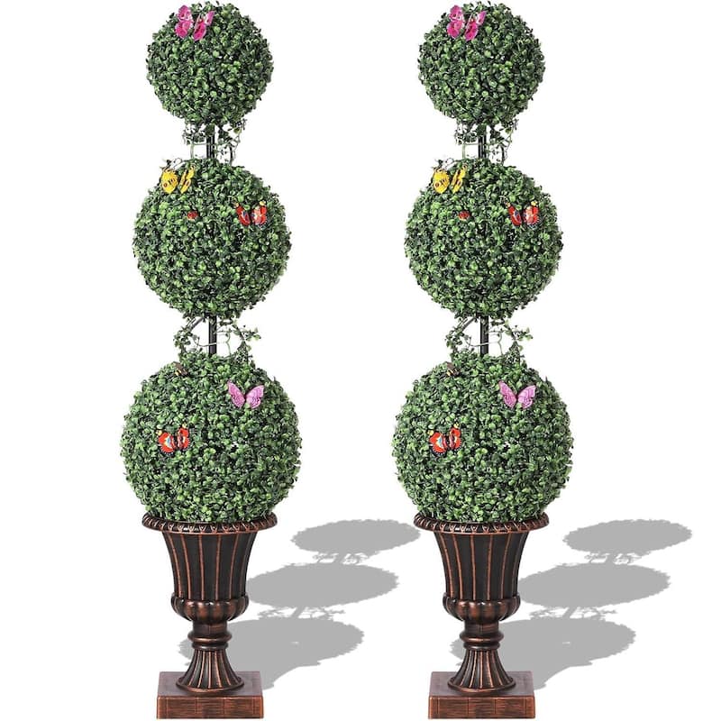 2 Pack Artificial Three Ball Topiary Trees Plants for Home Decor - 52.5 inch with T-rophy Planter
