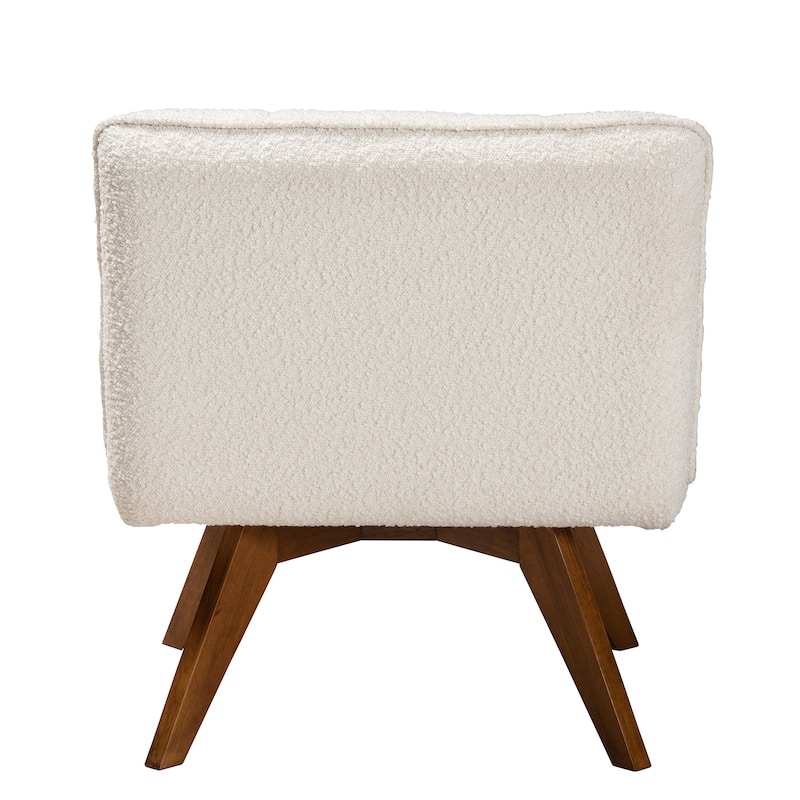 Darielle Japandi Cream Boucle Fabric and Walnut Brown Finished Rubberwood Accent Chair
