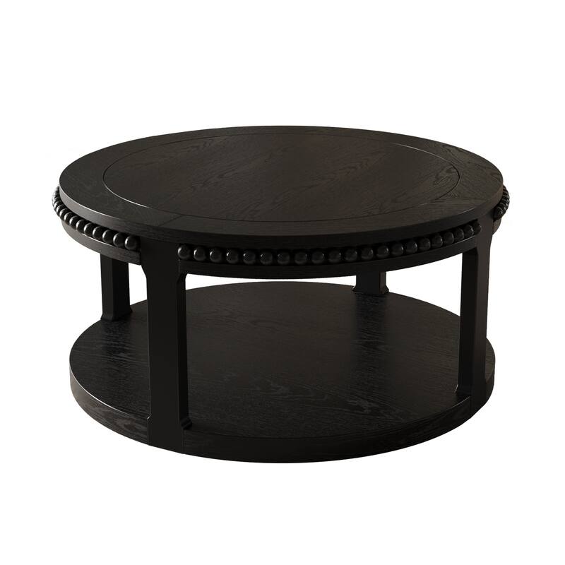 GDF Studio - Hensley 31.5" Wood Round Coffee Table with 2-Tier Storage Shelf