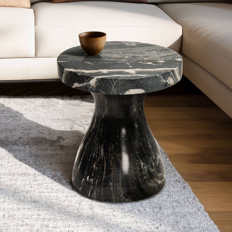 Studio London Monia Stylish Indoor and Outdoor Faux Marble End Table - Black Marble