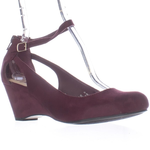AR35 Miley Ankle-Strap Wedge Pumps, Wine
