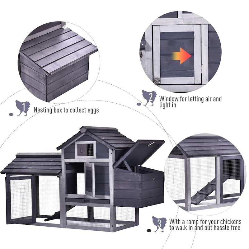 PawHut 59" Solid Enclosed Outdoor Backyard Chicken Coop Kit with Nesting Box,Grey