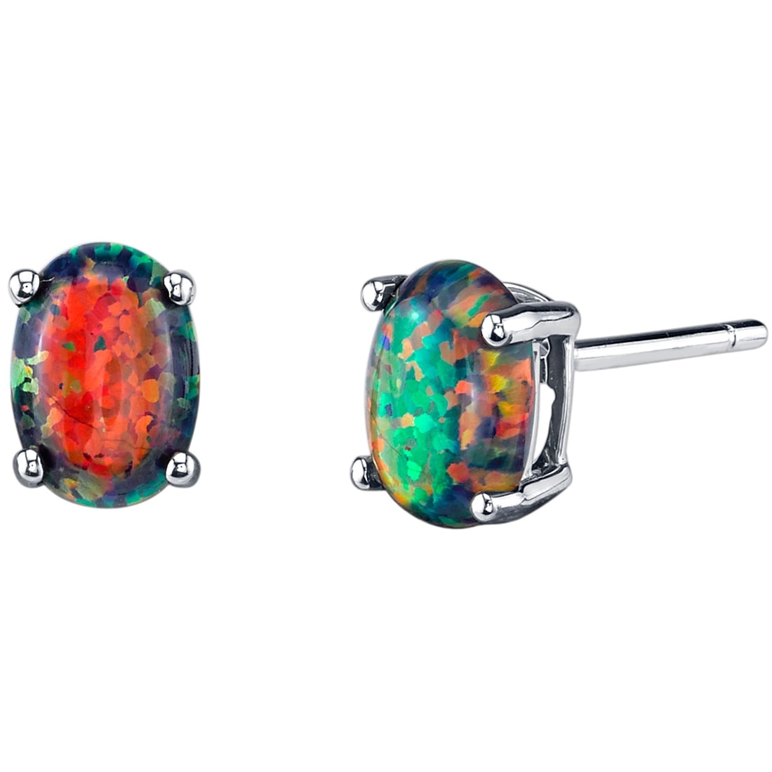 Oravo 14k White Gold Black Opal Stud Earrings 1 ct Oval Shape