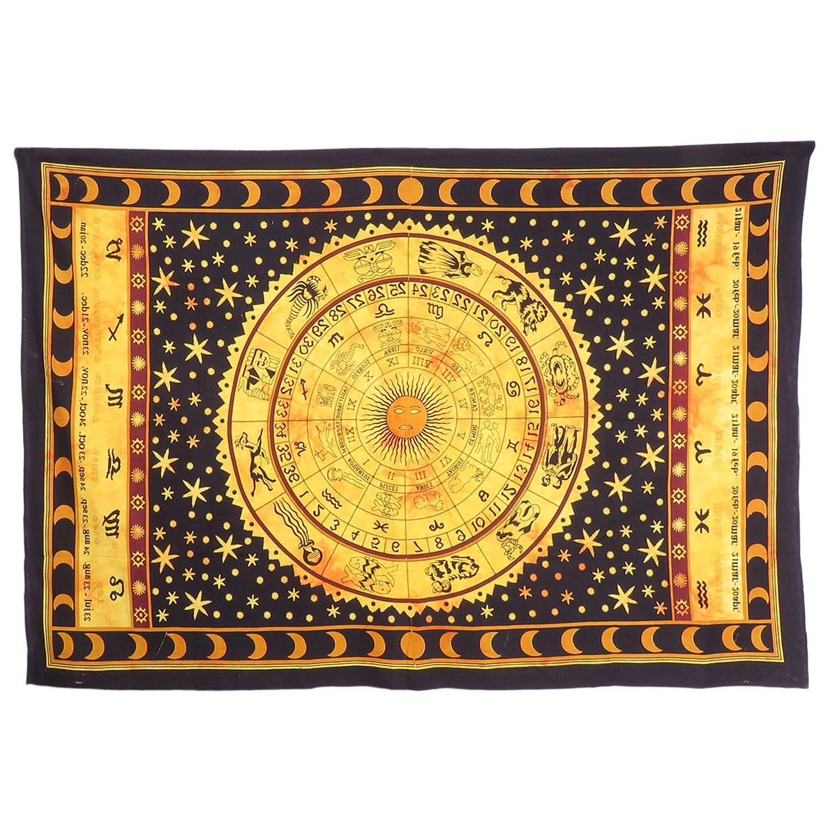 , Yellow 140x210cms 54x82Inches Madhu International Zodiac Mandala Tapestry Hippie Wall Hanging Tapestry Indian Handmade Tapestries Celtic Zodiac Tapestry Wall hanging Twin