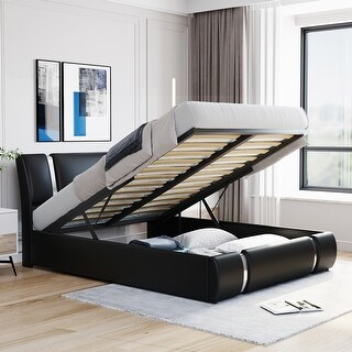 Black Faux Leather Full Bed with Storage - Bed Bath & Beyond - 41972311