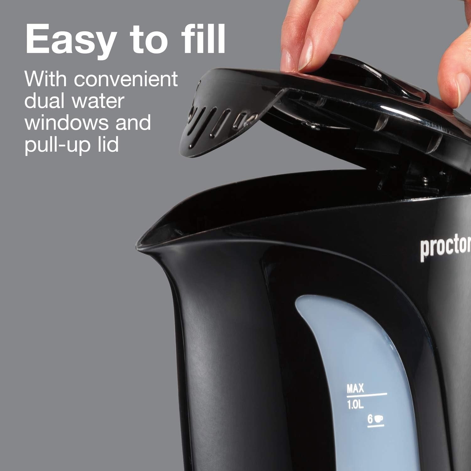 1 Liter Electric Tea Kettle Auto Shutoff Boil Dry Protection Black
