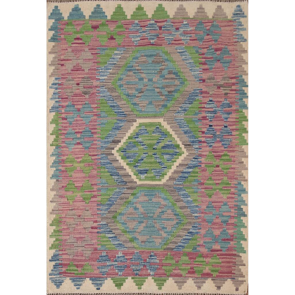Multi-Color Reversible Kilim Rug Flatweave Wool Carpet - 3'5"x 4'11"