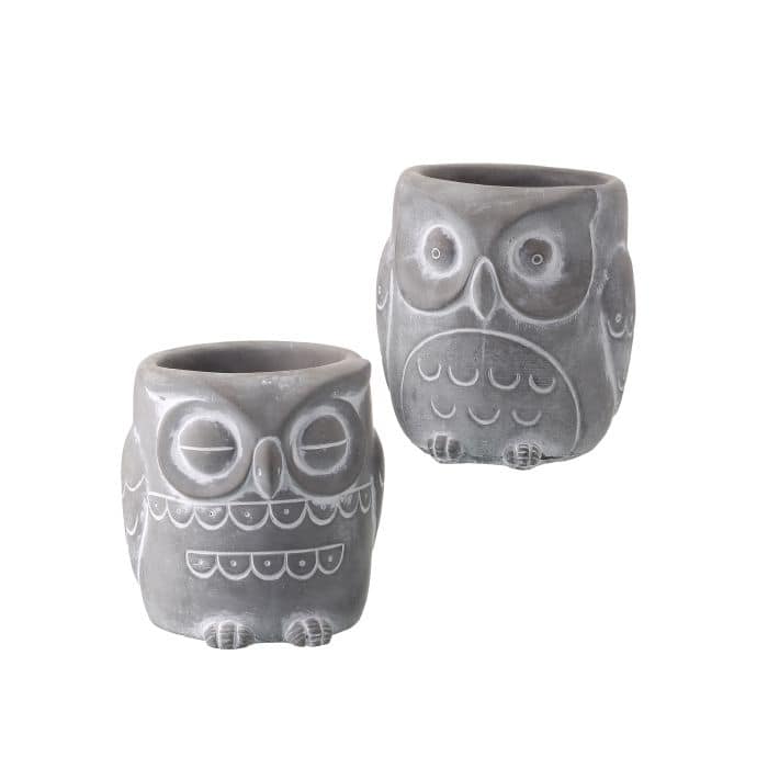 Cement Owl Planter 4.5"Wx5"T Set of 2 - 5"