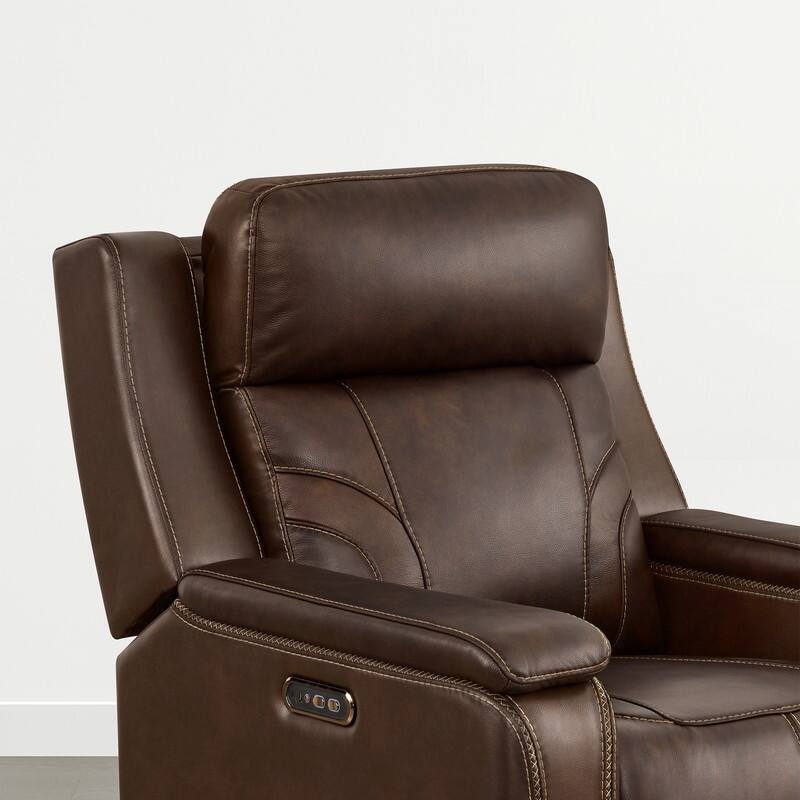 Spruce & Spring Dual Motors Genuine Leather Power Lay Flat Recliner with Power Headrest
