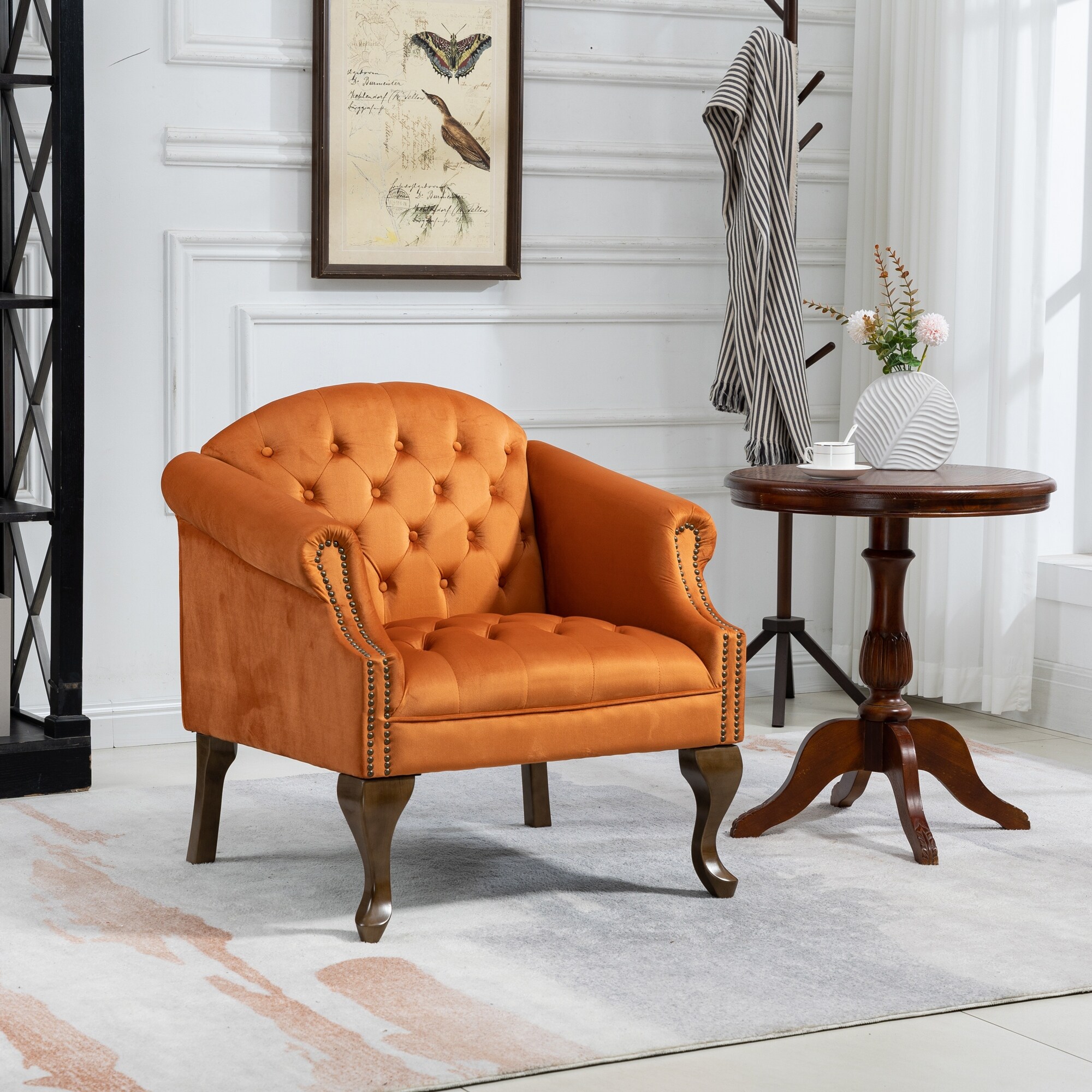 Orange Upholstered Accent Armchair Lounge Chair Velvet