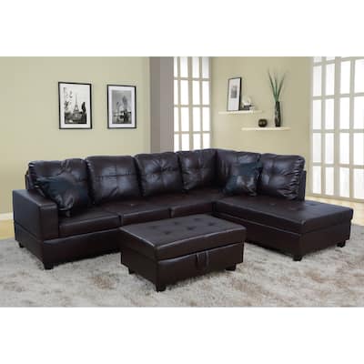 3-Pieces Sectional Sofa Set,Right Facing Brown(093B)