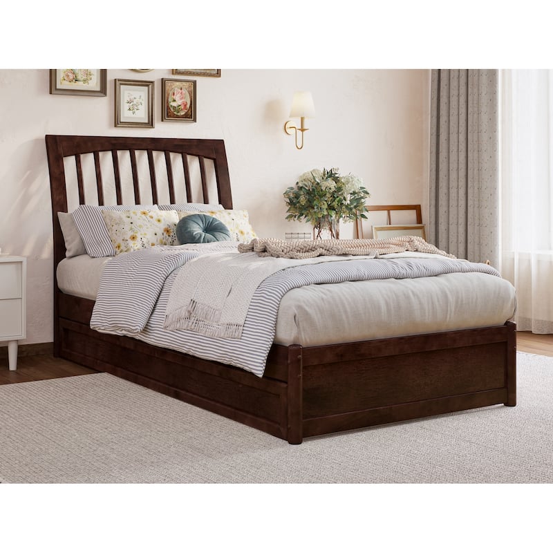 Roslyn Platform Bed with Modern Panel Footboard and Twin XL Trundle