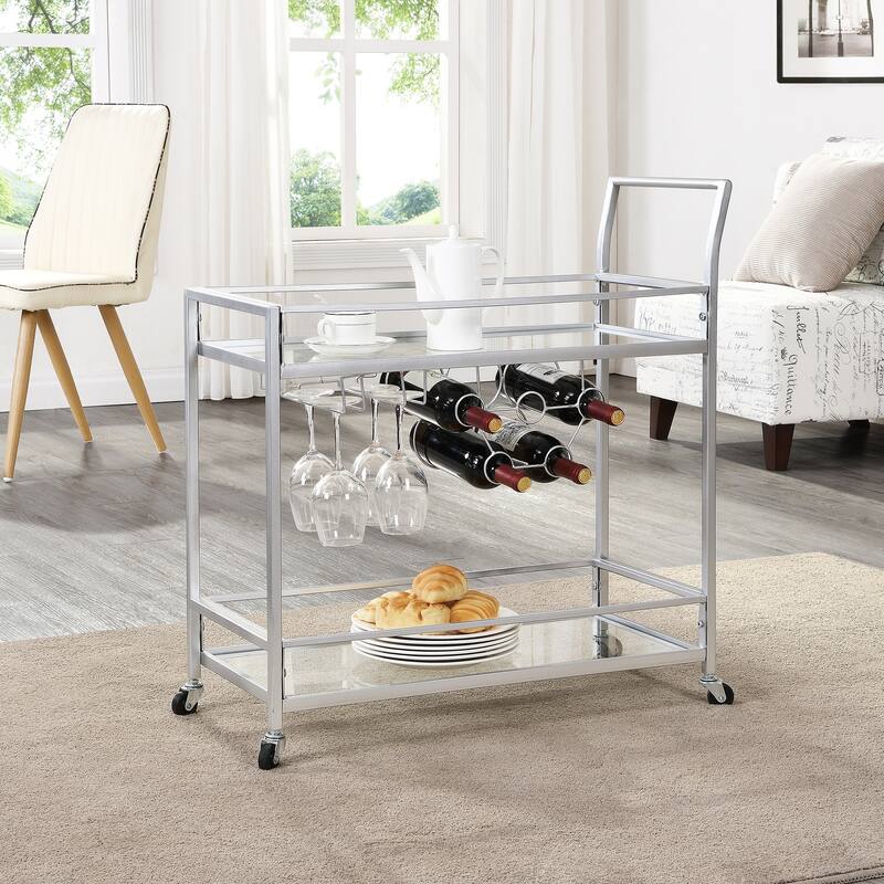 FirsTime & Co. Francesca Bar Cart, Metal Frame, Wood/Glass Top