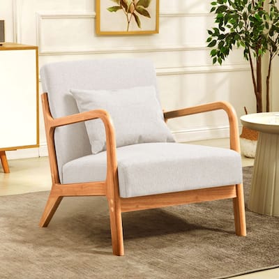 Subrtex Upholstered Solid wood Accent Chair with Pillow