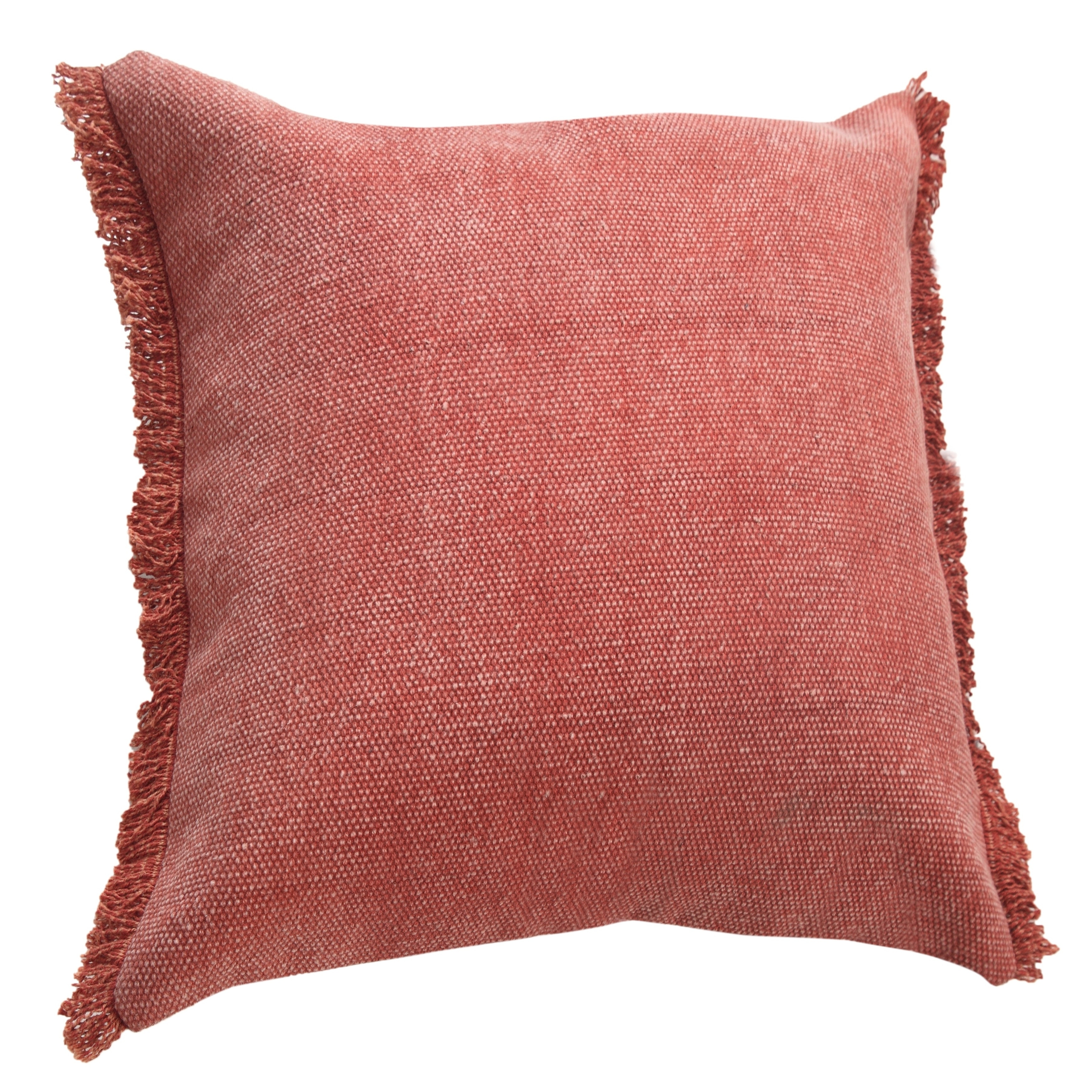 Sevita Light Pink Solid Stonewash Throw Pillow with Fringe 14 x 36 Polyester
