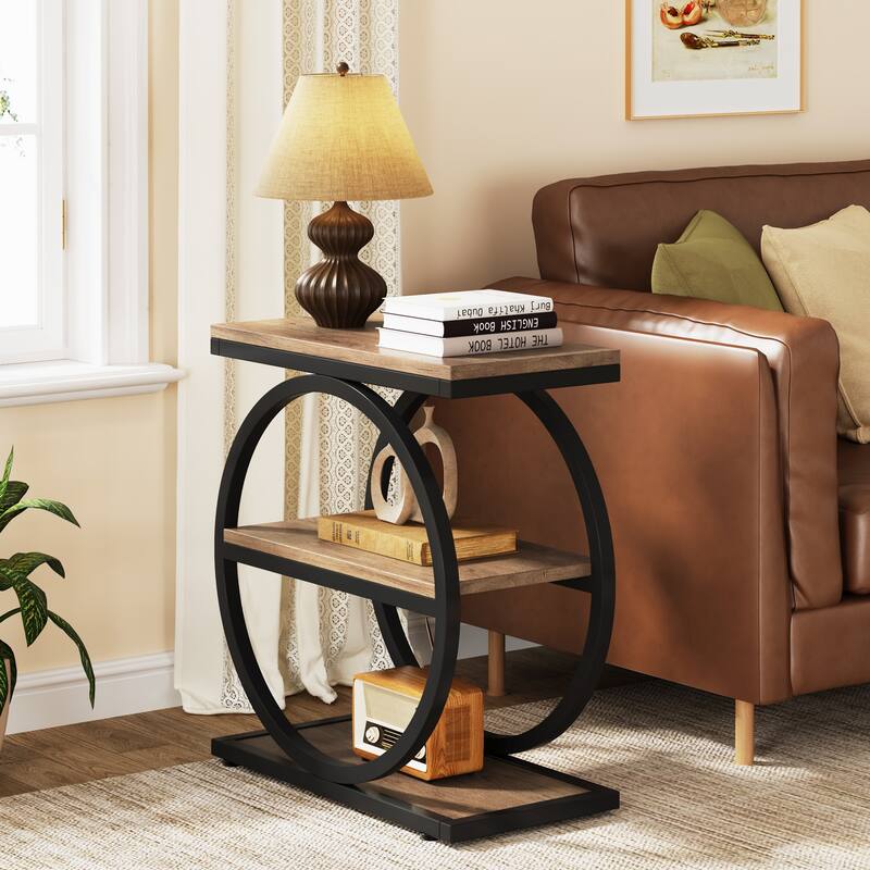 3 Tiers End Table, Wood Side Table for Living Room, Slim Nightstand