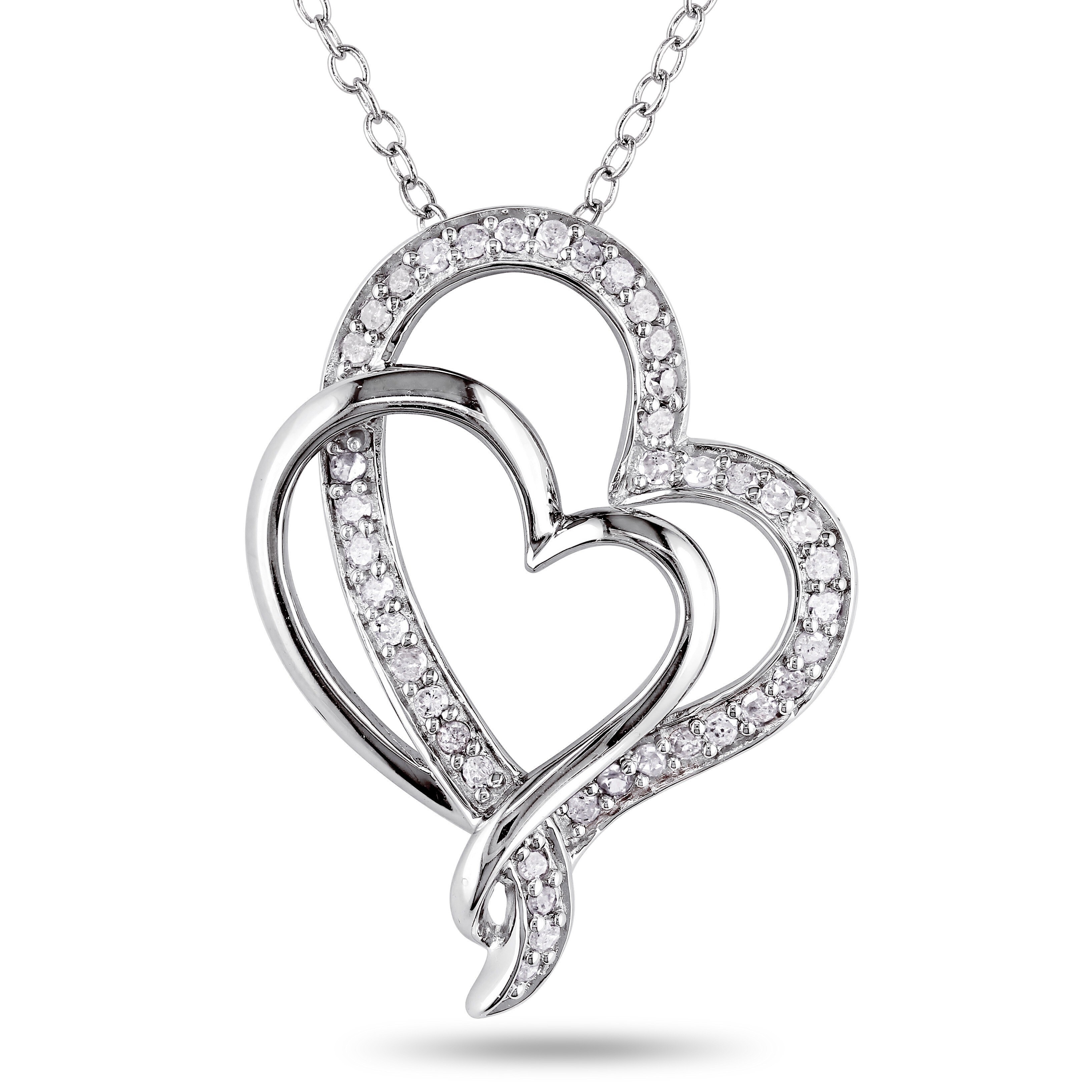 Miadora Sterling Silver 1/4ct TDW Diamond Double Heart Interlocking Necklace