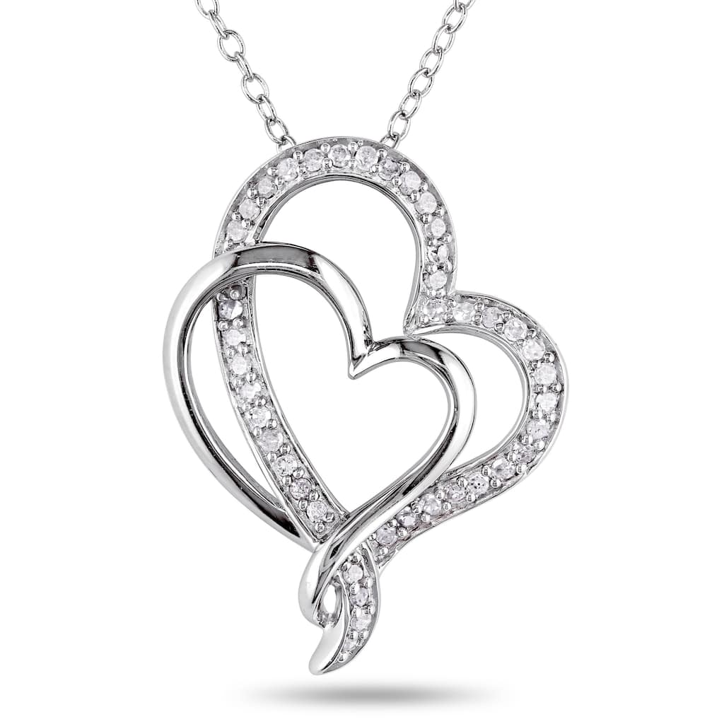 Miadora Sterling Silver 1/4ct TDW Diamond Double Heart Interlocking Necklace