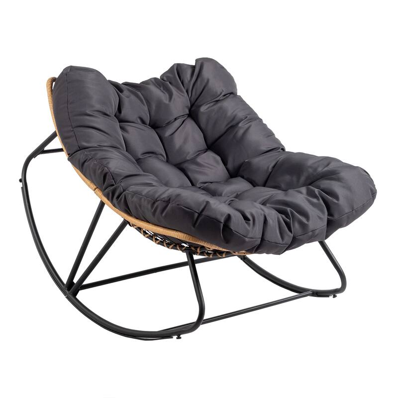Outdoor Wicker Papasan Chair with Padded Cushion for Patio - 51"D x 30"W x 32"H