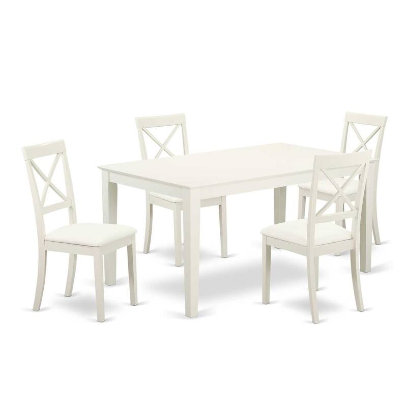 HomeStock 5-Pc Linen White Finish Solid Wood Top - Dining Room Set - Seats 4