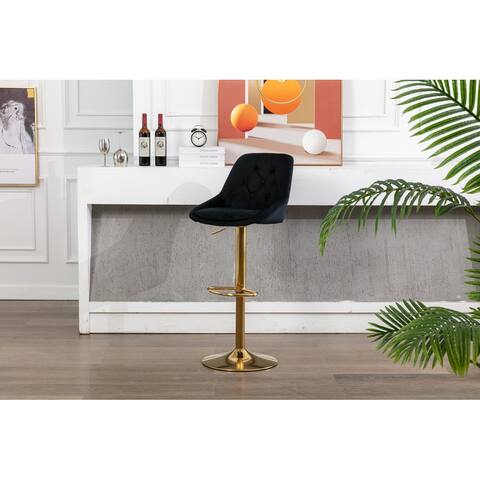 Velvet Tufted Adjustable Height Armless Bar Tools With Golden Footrest