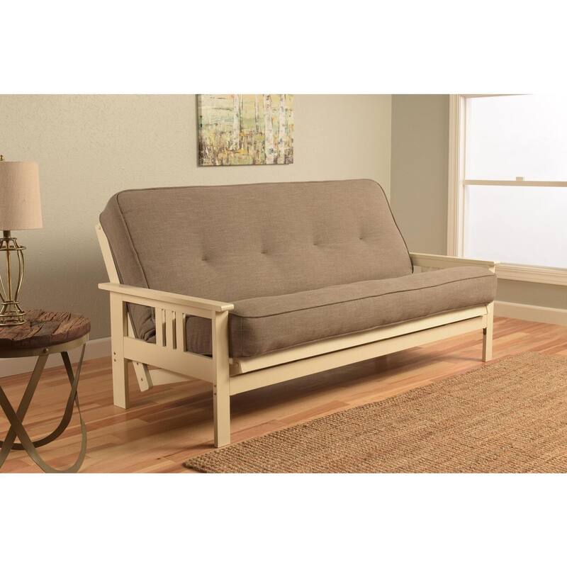 Full Size Futon Frame - Hardwood Convertible Sofa Bed - Antique White Finish - 79" L x 37" D