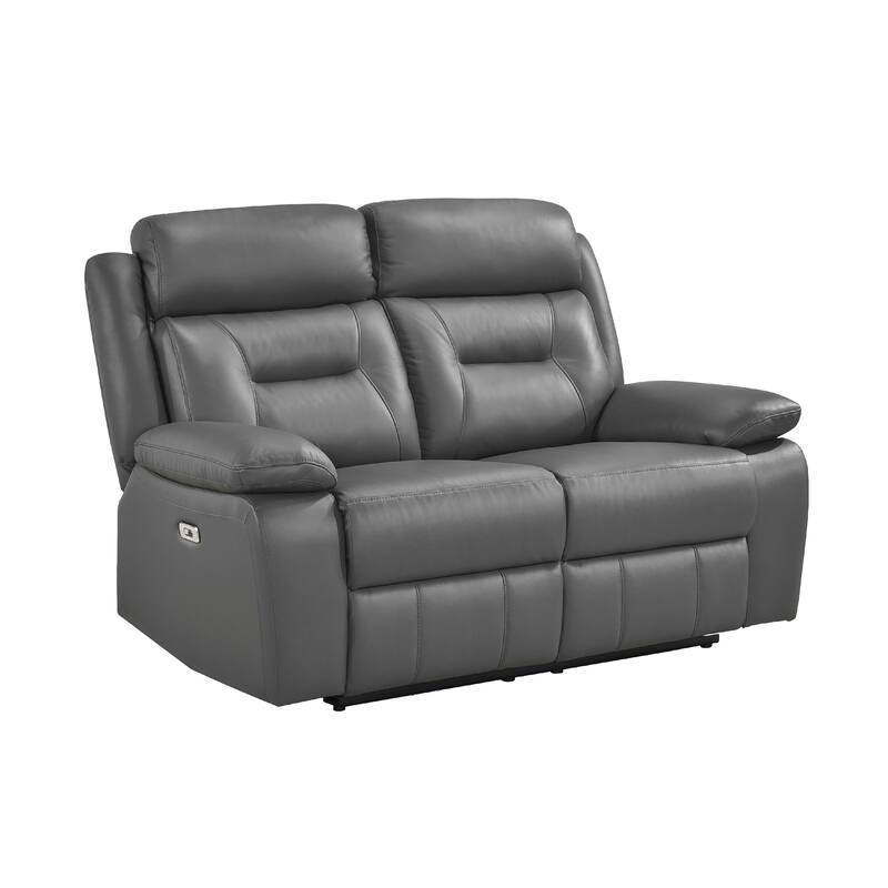 Conia Power Double Recliner Loveseat, Dark Gray Leather, USB, 63 Inch