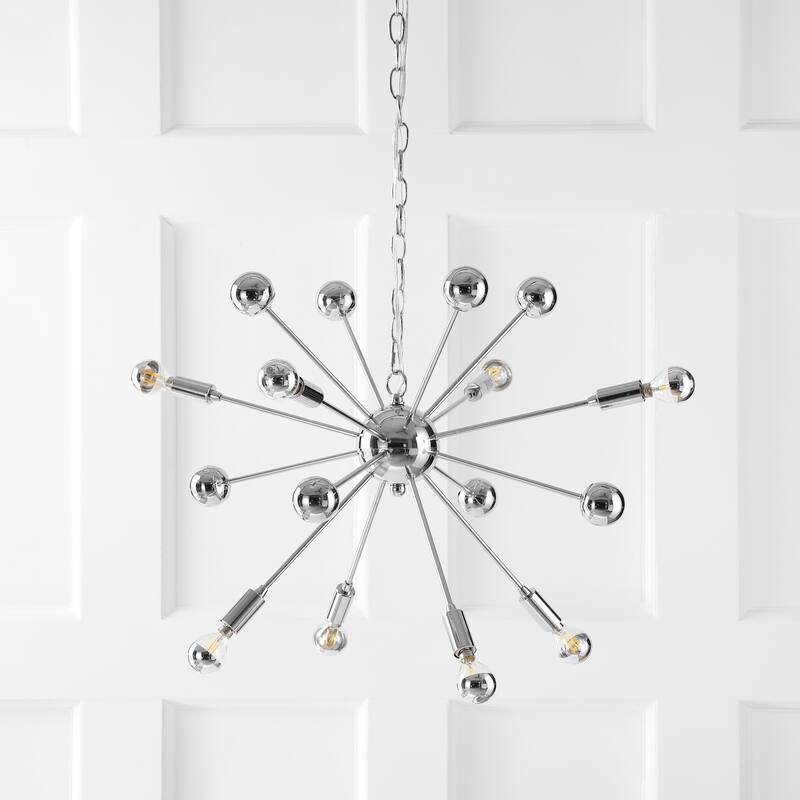 Caleb 8-Light 22.5" Metal Sputnik-Style LED Chandelier, Chrome by JONATHAN Y