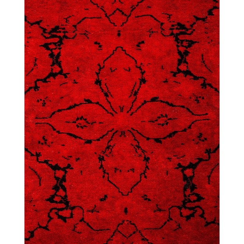 Overton Hand Knotted Wool Vintage Inspired Modern Contemporary Overdyed Red Runner Rug - 2' 8" x 3' 10"