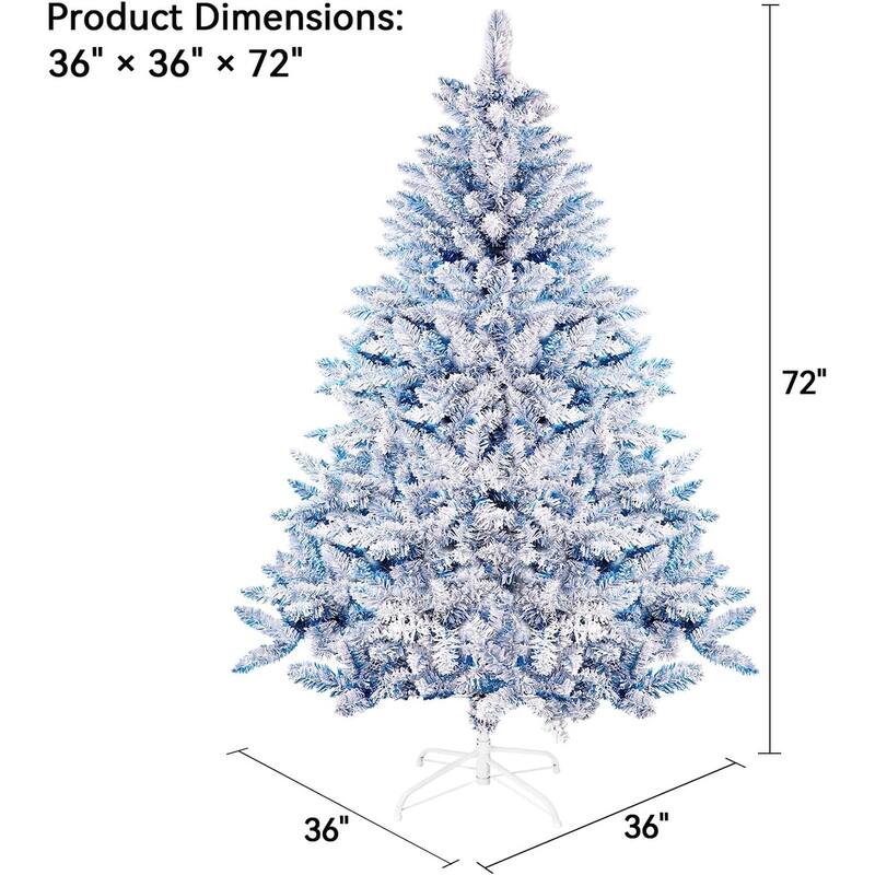 6FT White/Blue/Pink Artificial Xmas Snow Flocked Christmas Tree with Metal Stable Stand Base