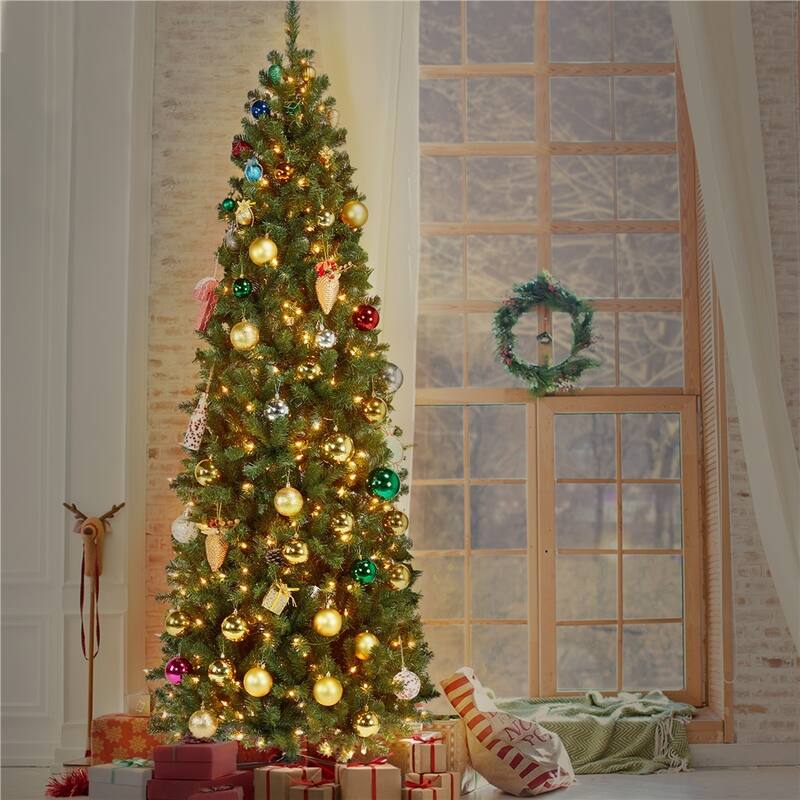 Yaheetech Pre-lit Artificial Christmas Tree Slim Tree Hinged Spruce - 7.5 Foot
