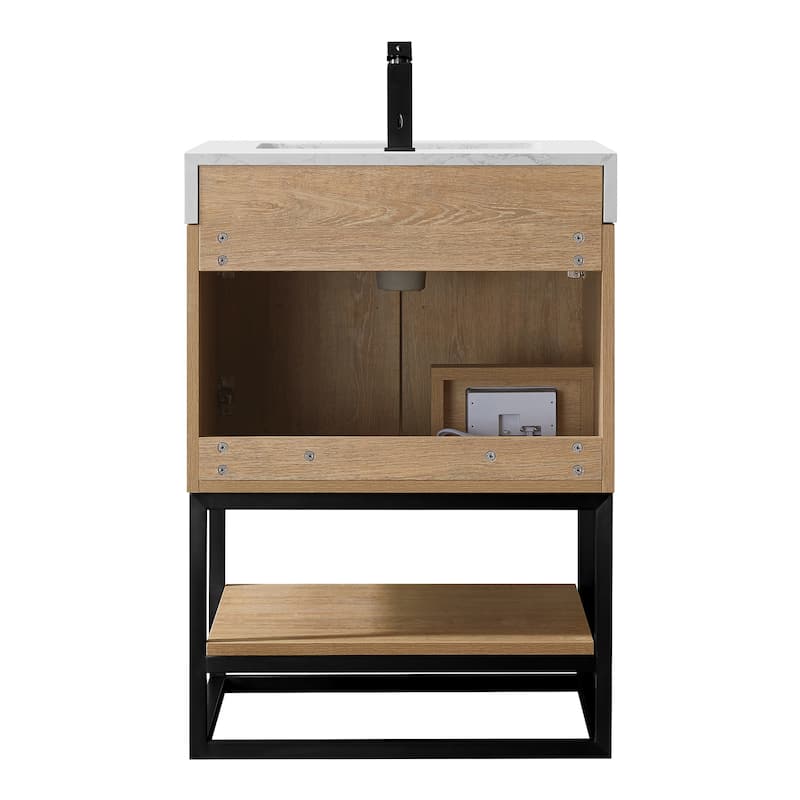 Alistair Single Bath Vanity with White Grain Stone Top & Mirror