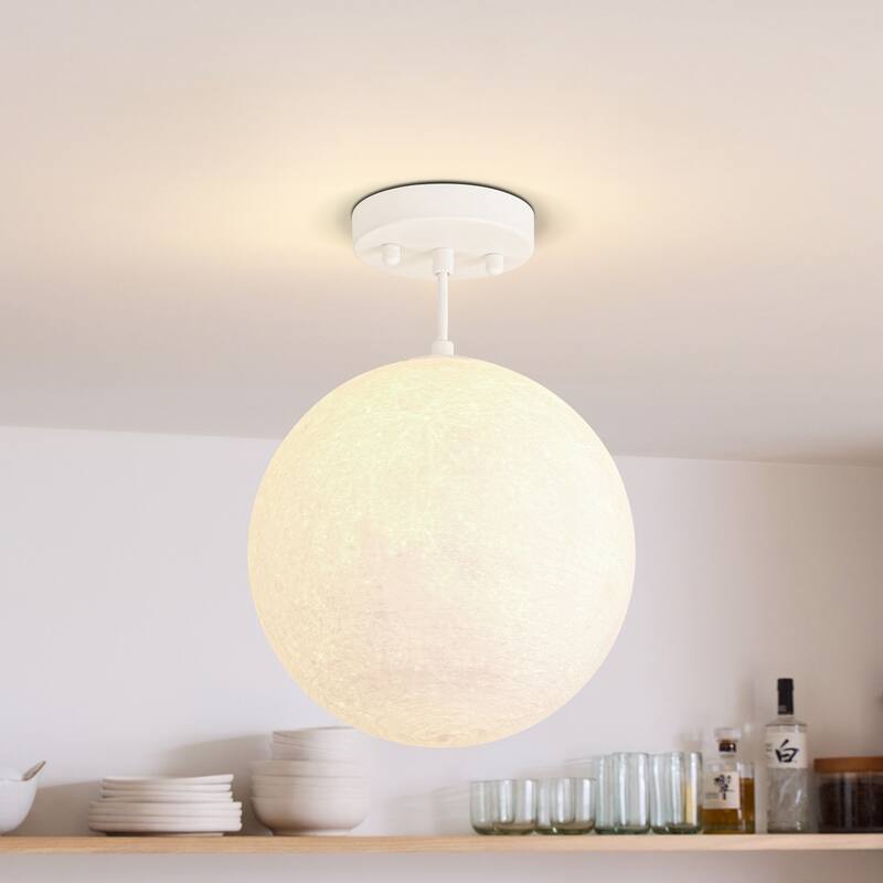 1-Light Modern 3D Printed Moon White Pendant Light for Kids' Room - 9.8 in. W x 9.8 in. H