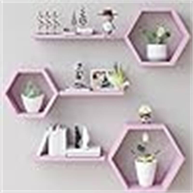 Floating Shelves Wall - 3.94"D x 12.99"W x 11.42"H - Pink Hexagon Shelves