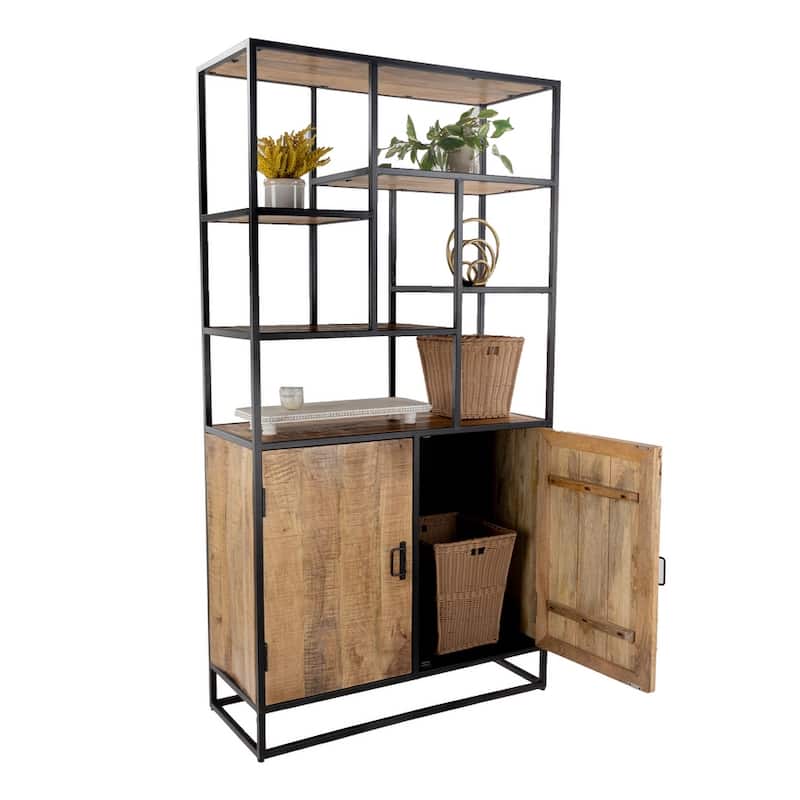 75" Tall Storage Industrial Display Bookshelf Solid Mango Wood